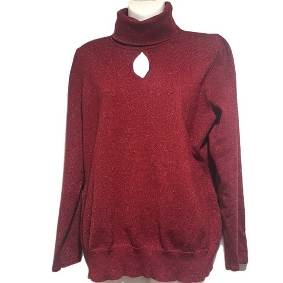 Layne Bryant Red Metallic Thread Keyhole Turtleneck Sweater - Picture 1 of 7